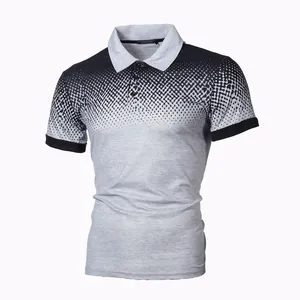 Men's slim-fit polo shirt with grey-to-black gradient 3D dot print detail