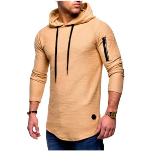 Premium men's camel jacquard hoodie featuring sleeve zipper and modern slim fit design