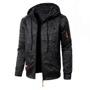 Athletic men's jacquard hooded zip-up sweatshirt with vibrant orange zipper pulls