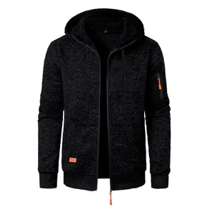 Men's sports leisure jacquard knit hooded jacket cardigan with orange zip accents