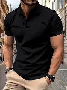 Detailed view of a black slim-fit polo shirt with classic three-button placket design
