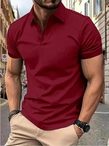 Close-up of men's slim fit wine red polo shirt for summer outdoor wear