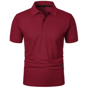 Slim fit burgundy men's short sleeve polo shirt with classic three-button placket