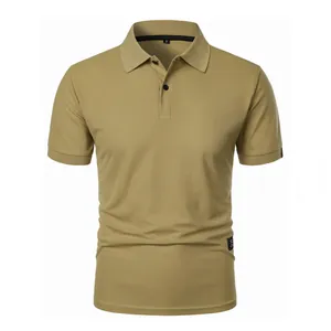 Men's premium slim fit short sleeve polo shirt in khaki with classic collared design