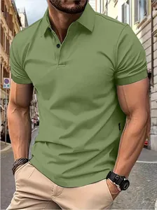 Detailed view of an olive green slim fit men's polo shirt with classic collar design