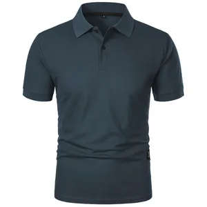 Detailed view of a men's slim-fit pique polo shirt in dark teal with ribbed cuffs
