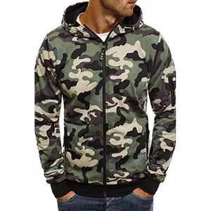 Men's camouflage hooded zip-up sweatshirt featuring a sleeve pocket and casual fit