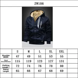 Guide des tailles pour sweat à capuche zippé pour homme doublé polaire épaisse.