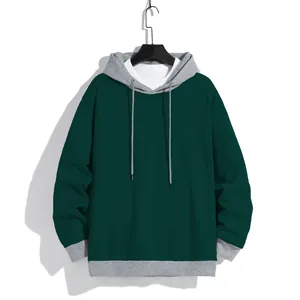 Sweat à capuche premium pour homme en vert foncé et gris au design color-block
