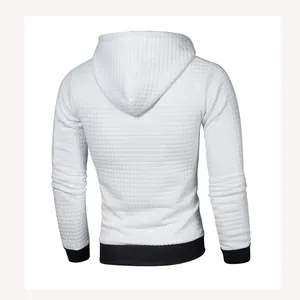 Vue arrière du sweat à capuche jacquard blanc pour homme avec poignets et ourlet noirs