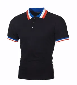 Polo à Manches Courtes Coupe Ajustée pour Hommes en Coton Piqué Respirant avec Col à Rayures Contrastées Hauts Décontractés et Sportifs