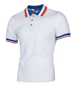 Polo d'été à manches courtes pour hommes avec col rayé et base blanche classique.