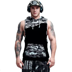 Men's slim fit camo color-block sleeveless hoodie vest breathable summer gym tank top