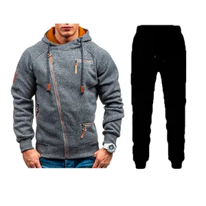Ensemble sweat à capuche gris pour homme avec fermeture éclair latérale et jogging noir