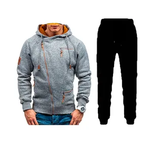 Ensemble sweat à capuche gris pour homme avec fermeture éclair latérale et pantalon