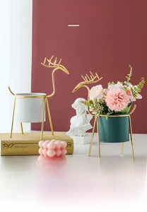 Nordic minimalist iron deer flower pot with elegant gold-plated frame and ceramic pot
