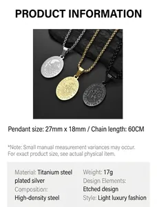 Detailed specifications of Saint Christopher stainless steel pendant necklace in three colors