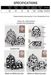 3-teiliges bedrucktes Rucksack-Set für Schüler mit Lunchtasche und Federmappe, Nylon.