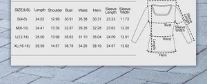 Guide de mesure et tableau des tailles pour les hauts côtelés à manches longues