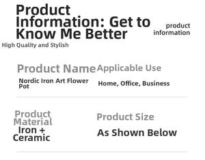 Detailed product specifications for Nordic style ceramic flower pot with gold iron stand