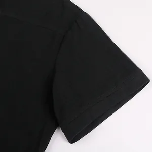 Detailed view of the double stitching on the short sleeve of this black gothic shirt
