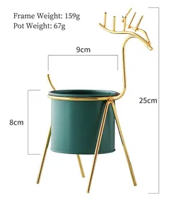 Golden deer iron flower stand with green pot dimensions and weights