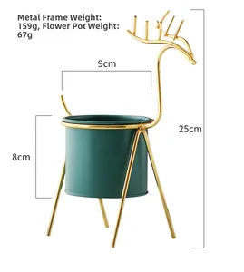 Golden deer iron flower stand with green pot dimensions and weights