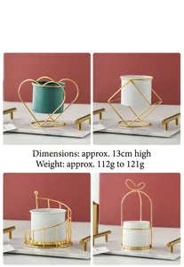 Minimalist Nordic gold iron frame flower pots with white and green ceramic pots