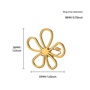 Detailed dimensions showing the size of the hollow five-petal flower ring in gold