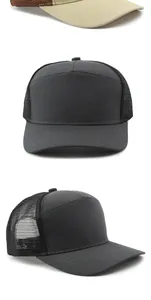Detailansicht der grauen Mesh-Trucker-Kappe mit Vorder- und Seitenpanel-Texturen