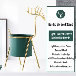 Minimalist Nordic style golden deer iron frame flower pot stand for succulent plants