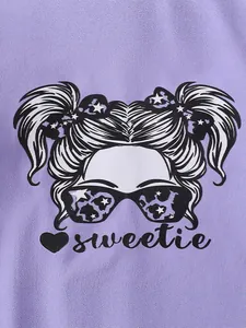 Purple girls sweatshirt with cute girl print and leopard detail sweetie graphic
