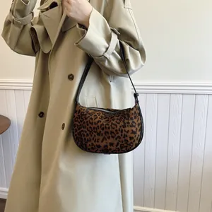 Fashionable leopard print matte underarm hobo bag for women with minimalist styling