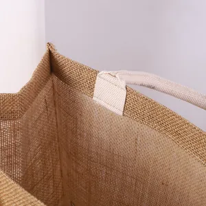 Detail of large waterproof jute tote bag with durable cotton rope handle close-up
