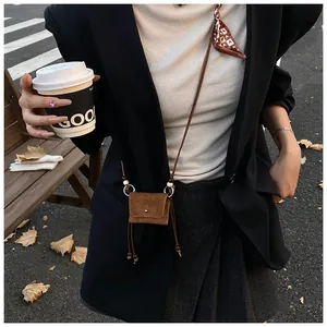 Retro brown suede mini crossbody coin purse for women's autumn and winter fashion