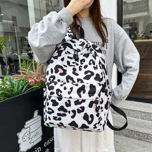 Casual leopard print backpack for students with large capacity and lightweight design