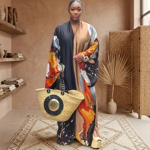 Elegant floral print loose kimono robe with long sleeves for women's casual autumn fashion