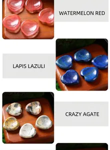 Variety of 30mm heart-shaped natural crystal and agate worry stones for relaxation