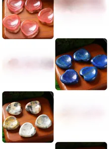 Variety of 30mm heart-shaped natural crystal and agate worry stones for relaxation