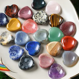 Selection of 30mm natural heart-shaped worry stones in various crystals and colors
