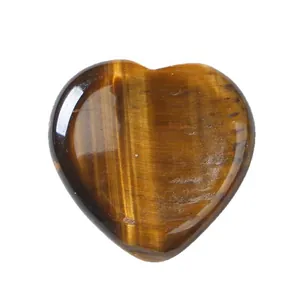 Natural 30mm tiger's eye gemstone heart-shaped worry stone for massage and relaxation