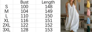 Comprehensive size chart for women's loose sleeveless cotton linen maxi dress with pockets