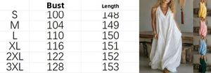 Comprehensive size chart for women's loose sleeveless cotton linen maxi dress with pockets