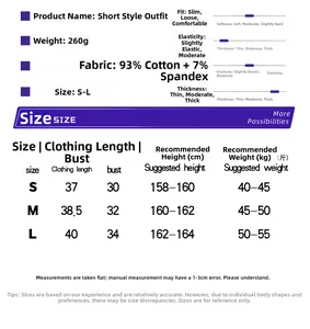 Detailed size chart for slim fit cropped short sleeve T-shirt with measurements