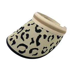 Fashionable leopard print knitted sun visor hat for women seaside beach sun protection