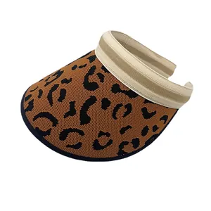 Stylish women's leopard print empty top sun visor hat for summer beach sun protection