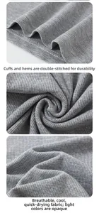 Macro view of the grey ribbed T-shirt showing high-quality stitching and breathable fabric.