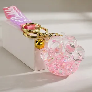 Cute Acrylic Cat Claw Quicksand Keychain Gradient Strap Star Glitter Liquid Oil Infused Bag Pendant Hanging Charm For Women Girls
