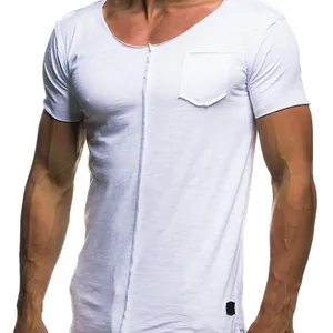 T-shirt décontracté pour hommes blanc avec empiècement à bords francs