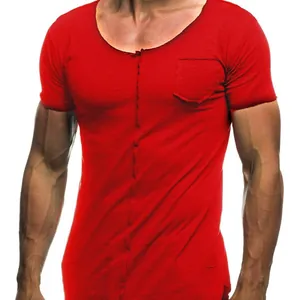 T-shirt rouge ajusté pour hommes avec couture à bord franc et petite poche